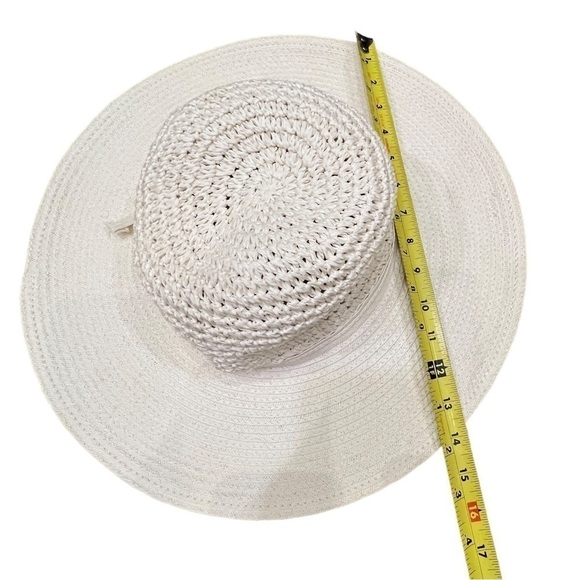 𝅺Woven Ivory Wide Brimmed Floppy Travel Vacation Pool Beach Summer Hat - Picture 8 of 10